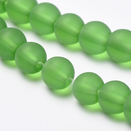 Perles en verre dépoli 8 mm vert x 20