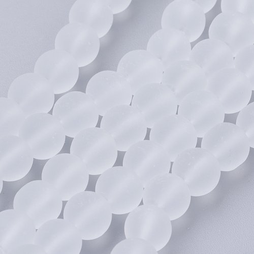 Perles en verre dépoli 8 mm blanche x 20