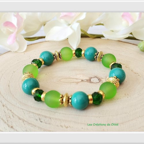Kit bracelet fil élastique perles en verre ton vert