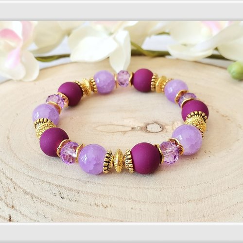 Kit bracelet fil élastique perles en verre ton mauve et violet
