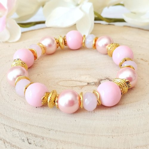 Kit bracelet fil élastique perles en verre ton rose