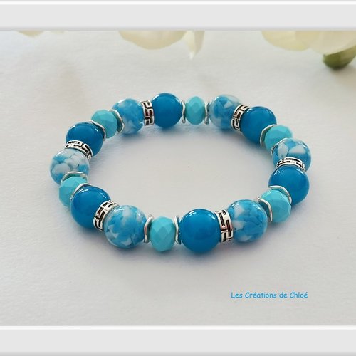 Kit bracelet fil élastique perles en verre ton bleu