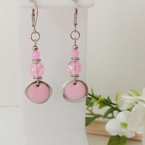 Kit boucles d'oreilles apprêts argent mat et perle en verre tréfilé rose