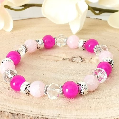 Kit bracelet perles en verre rose et cristal