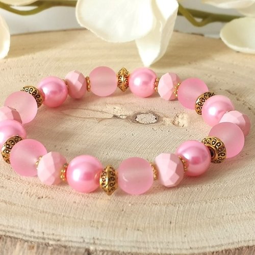 Kit bracelet perles en verre rose