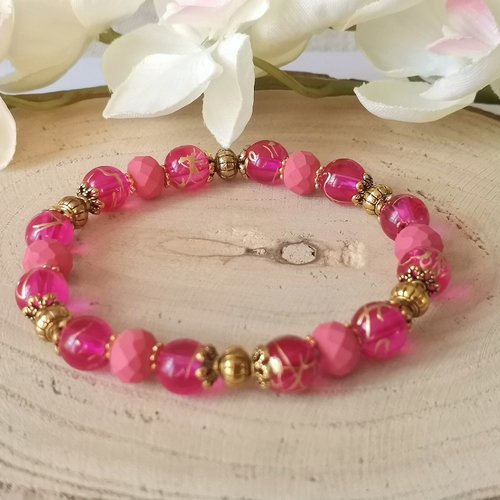 Kit bracelet perles en verre fuchsia