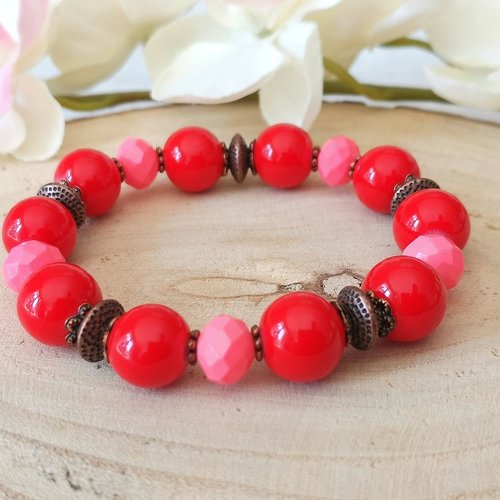Kit bracelet perles  en verre rouge et apprêts cuivre rouge