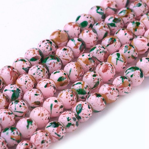 Perles en verre 4 mm roses taches multicolores x 50