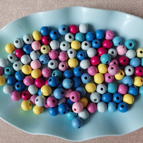 Perles en bois ronde 10 mm multicolore x 20