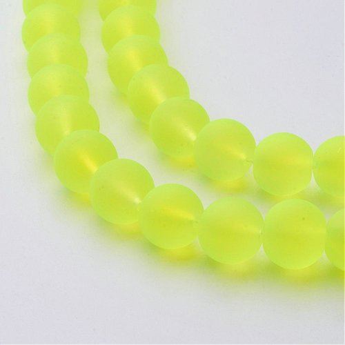 Perles en verre givré 10 mm jaune fluo x 10