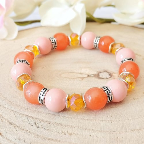 Kit bracelet fil élastique perles en verre orange