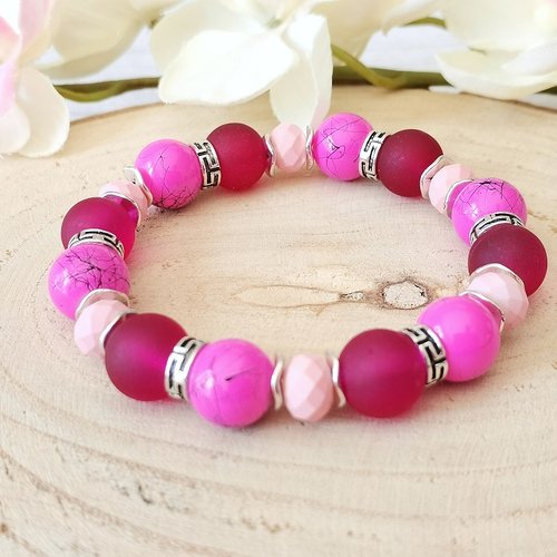 Kit bracelet fil élastique perles en verre rose et bordeaux