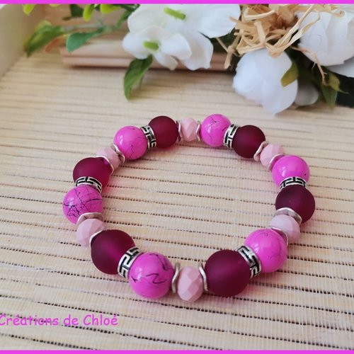 Kit bracelet fil élastique perles en verre rose et bordeaux
