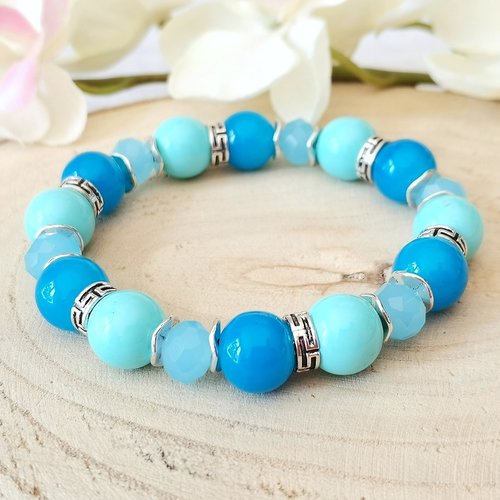 Kit bracelet fil élastique perles en verre bleu