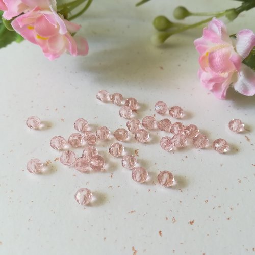 Perles en verre à facette 3.5/4 mm rose x 50