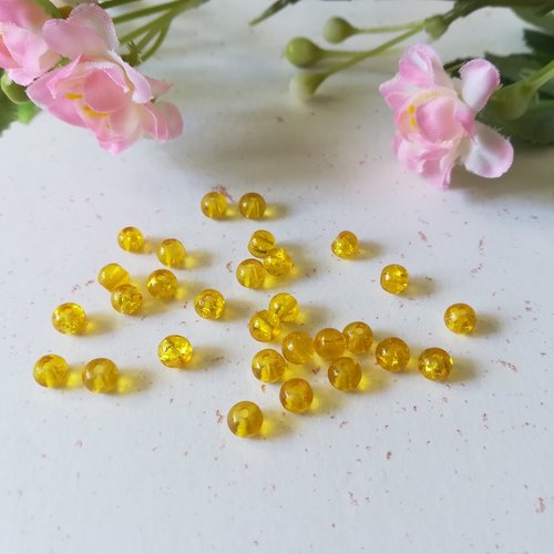 Perles en verre craquelé 4 mm jaune x 50