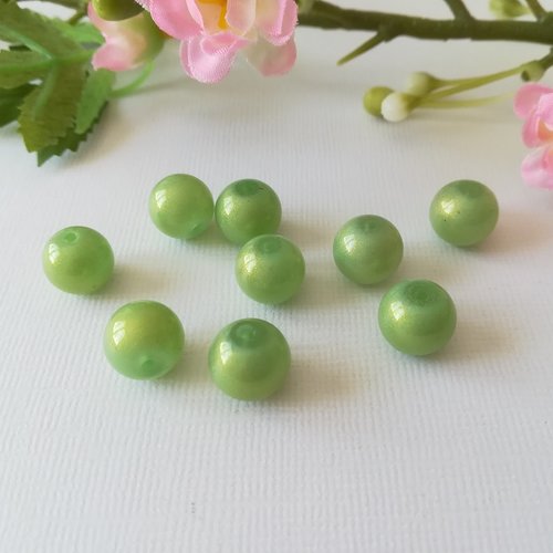Perles en verre brillante 10 mm vert clair x 10