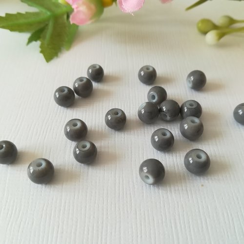 Perles en verre 6 mm gris tréfilé noir x 25