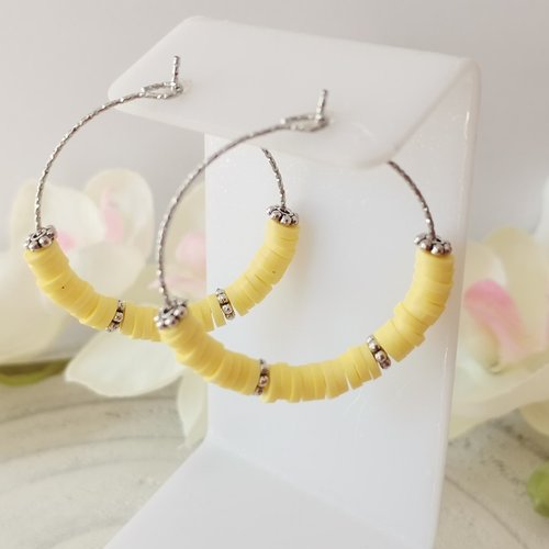 Kit de boucles d'oreilles créoles acier inoxydable ciselé et perles heishi