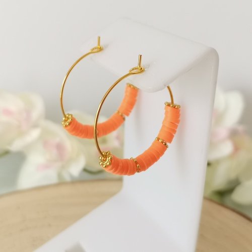 Kit de boucles d'oreilles créoles dorées acier inoxydable et perles heishi