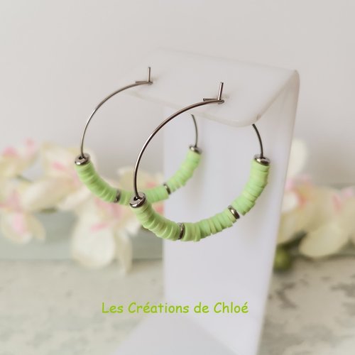 Kit de boucles d'oreilles créoles acier inoxydable et perles heishi