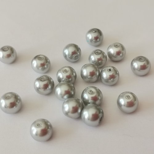 Perles en verre nacré 8 mm gris argent x 24- fin de série