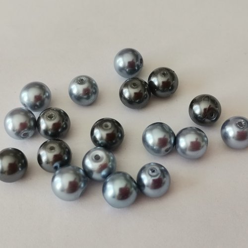 Perles en verre nacré 8 mm gris 2 tons x 23- fin de série