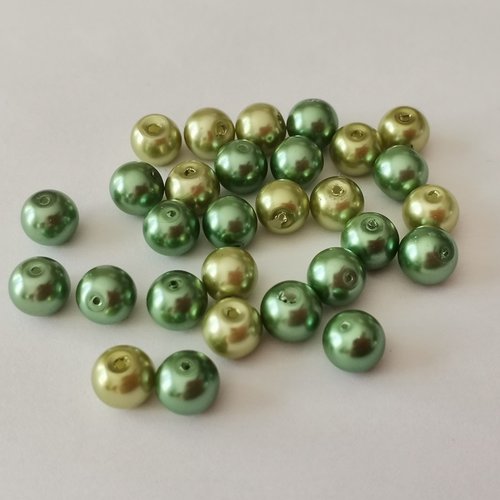 Perles en verre nacré 8 mm vert 2 tons x 20- fin de série