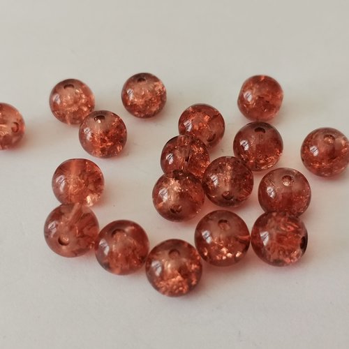 Perles en verre craquelé 8 mm marron x 23- fin de série
