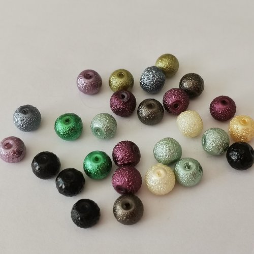 Perles en verre effet granuleux 8 mm multicolore x 45 - fin de série