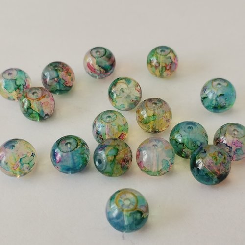 Perles en verre 10 mm multicolore x 10