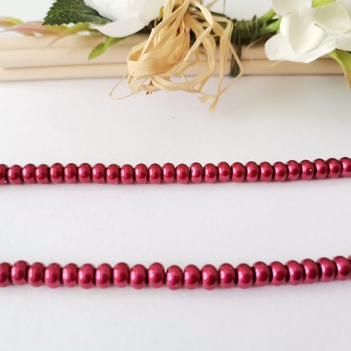 Perles en verre nacré rondelle 5 x 3 mm rouge bordeaux x 20