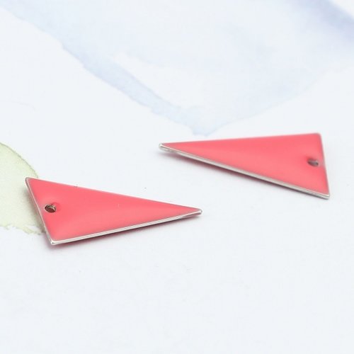 Pendentif sequin émail triangle 22 x 13 mm corail x 2