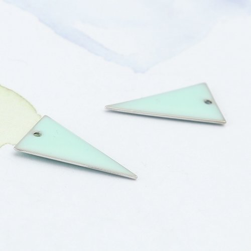 Pendentif sequin émail triangle 22 x 13 mm bleu vert x 2