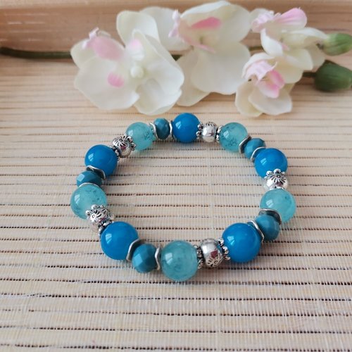Kit bracelet fil élastique perles jade bleue