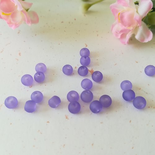Perles en verre givré 4 mm lilas x 50