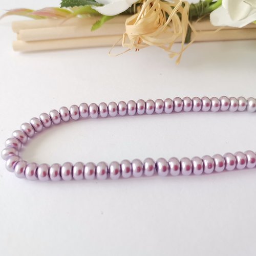 Perles en verre nacré rondelle 5 x 3 mm mauve x 20