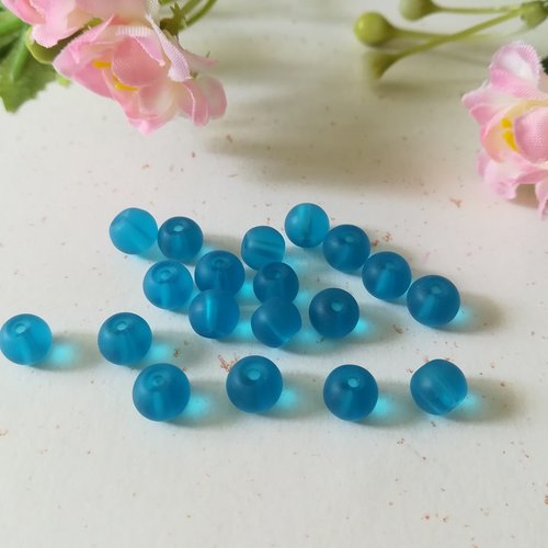 Perles en verre givré 6 mm bleu x 25