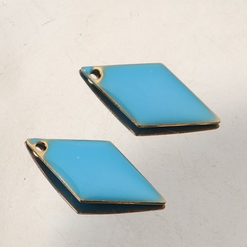 2 pendentifs sequin émail losange 16 x 10 mm bleu