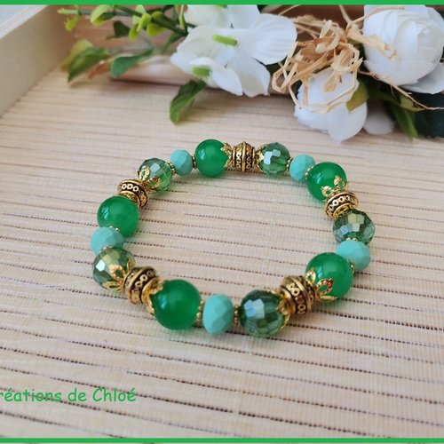Kit bracelet fil élastique perles verre laqué vertes