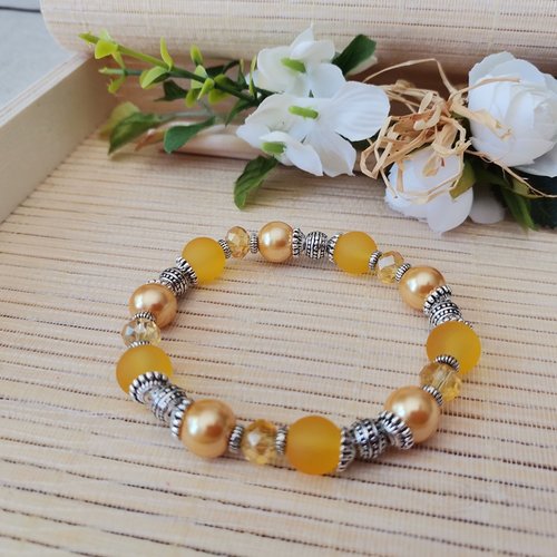 Kit bracelet fil élastique perles moutarde et jaune