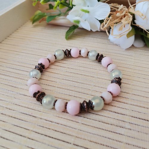 Kit bracelet perles en verre beige et rose