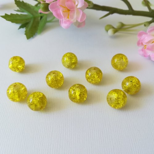 Perles en verre craquelé 10 mm jaune x 10