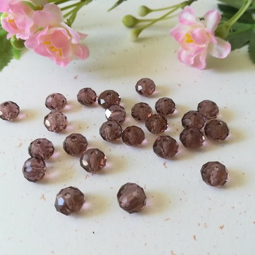 Perles en verre à facette 8 x 6 mm prune x 20