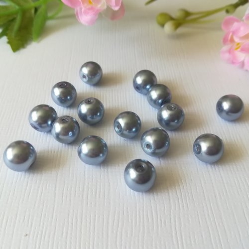 Perles en verre nacré 8 mm bleu gris x 50