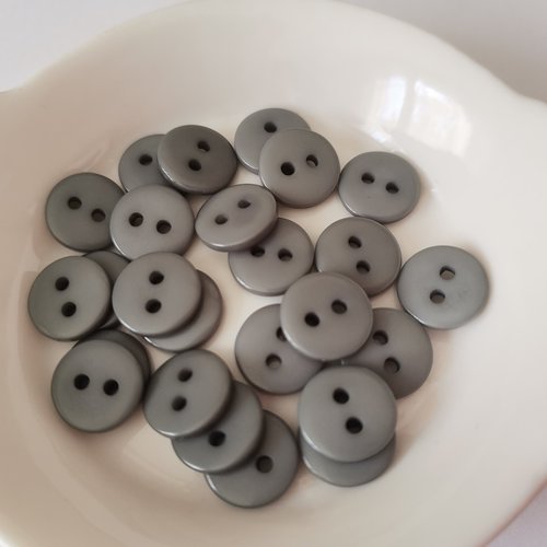 10 boutons résine 4 trous 10 mm gris