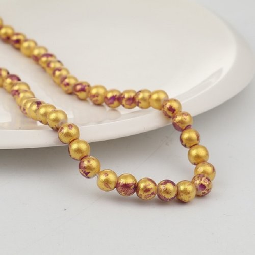 20 perles en verre 8 mm doré et mauve