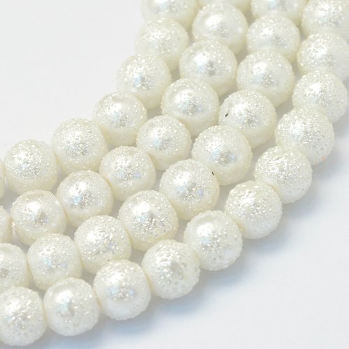 10 perles en verre effet granuleux 10 mm blanche