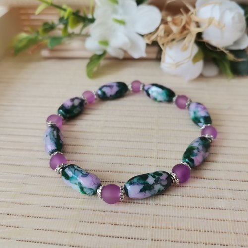 Kit bracelet perles en verre violet et vert foncé