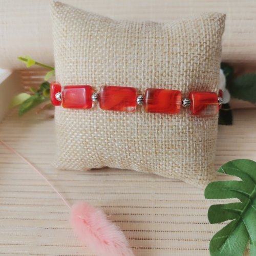 Kit bracelet perles en verre rectangle rouge